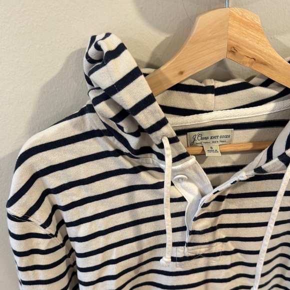 J. Crew Men’s Long Sleeve Henley Hoodie Black White Striped Pullover Size S - Picture 3 of 6